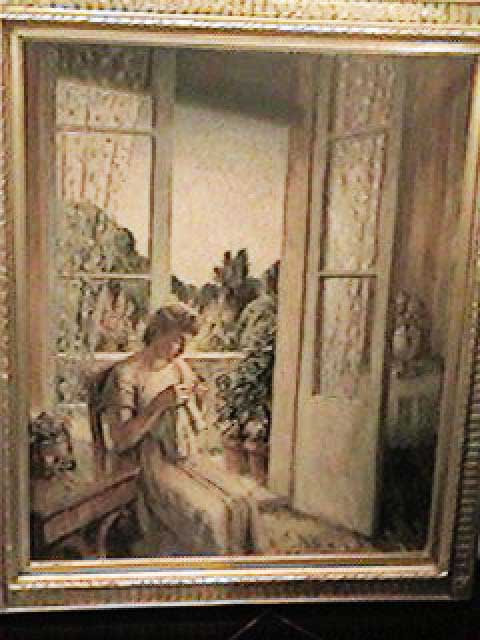 Harry morley: Quadro Art Decò Donna che cuce del XX Secolo. Opera d'arte esemplare - Robertaebasta® Art Gallery opere d’arte esclusive.